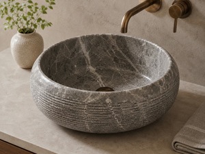 Lavabo Redondo de Mármol Natural, Tallado a Mano, Estilo Moderno, para Baños de Lujo, Hoteles, Uso en Comedores, Proveedor Mayorista - Product Image 1