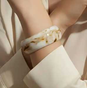 Bracelet jonc islamique classique en résine avec veines brunes naturelles, bijou de mode unisexe, cadeau - Product Image 5