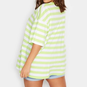 Camiseta de Mujer, Corte Regular, a Rayas, Cuello Redondo, Manga Corta, Verde y Blanca, Tejido de Punto Jersey, 100% Algodón Orgánico, Verano, Denim - Product Image 4