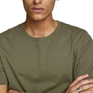 T-shirt en coton vert olive pour homme, manches courtes, col rond, coupe classique, décontracté, couleur unie, jersey tricoté, teinture unie - Product Image 3