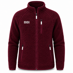 Wholesale Wine Red <b>Fleece</b> Jacket Unisex Stand Collar Custom Full Zip Sherpa <b>Thermal</b> Reversible Eco-friendly Coat Factory Direct - Product Image 1