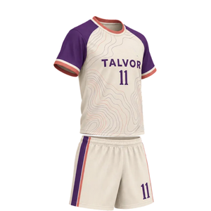 Ensembles d'uniformes de football unisexes à manches raglan, maillot à col rond avec rayures latérales, shorts, sublimation, séchage rapide, écologiques - Product Image 6