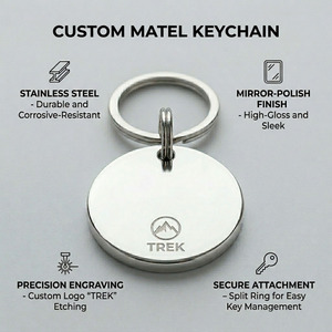 Silver Metal <b>Keychain</b> with Custom Logo Engraved Round Blank for Promotional Business Giveaway Gifts - Product Image 2