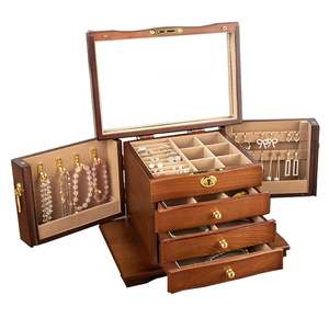 Caja de joyería de madera vintage para mujer, elegante organizador para collares, anillos y relojes - Product Image 3