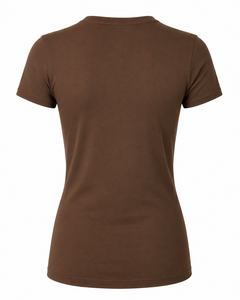 Camiseta de algodón lisa beige para mujer, cuello redondo, manga corta, corte ajustado, precio al por mayor - Product Image 2