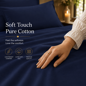 Sábana de Algodón Puro 300 Hilos Azul Medianoche, la Más Vendida, con Tela Suave y Transpirable para un Dormitorio Elegante y una Comodidad Premium - Product Image 2