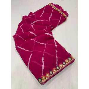 Saree en georgette de créateur avec chemisier non cousu Séquence de travail rose Chemisiers et chemises pour femmes - Product Image 1