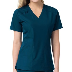 Women V Neck <b>Scrub</b> <b>Top</b> Black Polyester Woven with Pockets for Hospital Uniforms - Product Image 6