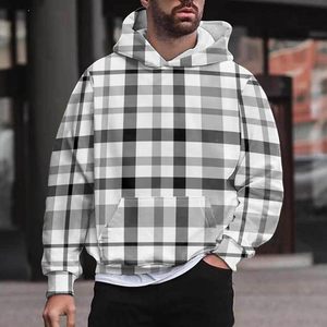 Sweat à capuche classique pour homme, coupe oversize, hiver, automne, imprimé à carreaux, rayures, impression numérique, veste réversible, style urbain - Product Image 1