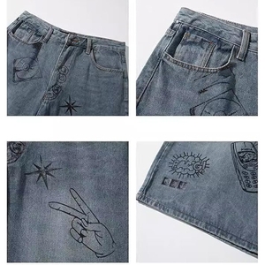 Shorts en jean délavé pour hommes et femmes, coupe ample, style streetwear vintage, avec logo personnalisé, style baggy, vente en gros - Product Image 6