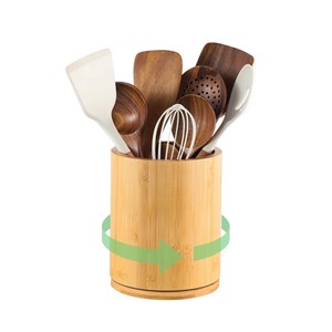 Soporte Giratorio para Utensilios de Cocina de Bambú de Alta Calidad, Organizador Cilíndrico Premium, Diseño Minimalista, Tipo Vertical - Product Image 1