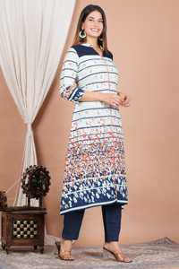 Kurta Recta con Estampado Floral, Elegante y Étnica, Ropa de Verano para Mujer, Cómoda, Informal, para Uso Diario, Moda Tradicional India - Product Image 3