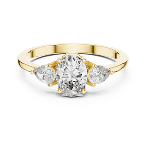 Bague de fiançailles en or jaune avec moissanite taille ovale et pierres latérales marquise, grappe florale, pour femme, bijoux personnalisés - Product Image 3