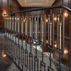Sistema de barandillas de hierro y latón de primera calidad, pasamanos decorativos de metal antiguo para renovación de escaleras en el hogar. - Product Image 3