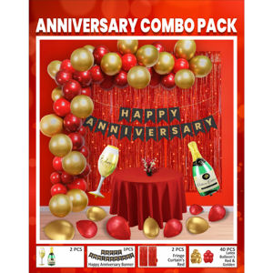 Kit Combinado Rojo Premium de Aniversario Feliz |   45 globos metálicos rojos dorados |   Globo de aluminio con forma de botella de champán y copa de vino - Product Image 6