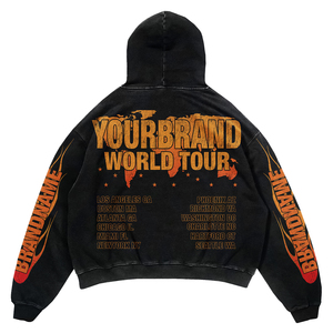Sudadera con Capucha Oversize para Hombre, Diseño Gráfico de la Gira Mundial 2026, Estilo Urbano Vintage con Bolsillo Frontal y Diseño de Llamas - Product Image 3