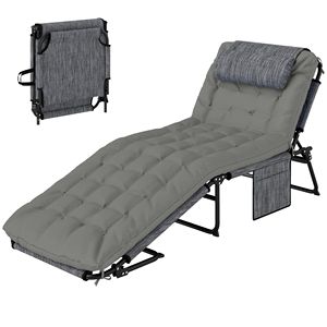 Sdraio Pieghevole Grigia con Schienale Reclinabile a 4 Livelli, Cuscino in Tessuto a Rete Traspirante e Poggiatesta per Esterni e Piscina, Realizzata in PE e Ferro - Product Image 1