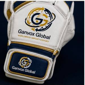 Guantes de Cricket Ganvox Global de Cuero Duradero para Todas las Temporadas, Blanco, Azul y Dorado - Product Image 3