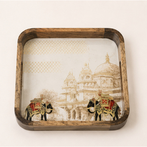 Bandeja de Servir de Madera de Mango Hecha a Mano de Primera Calidad con Estampado de Elefante Real, Plato Decorativo de Madera con Recubrimiento de Esmalte para Comer en Casa - Product Image 1