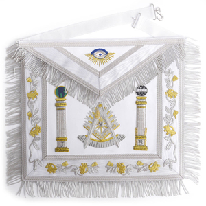 Past Master Blue Lodge <b>Apron</b> - <b>White</b> & Gold With Pillars offering wholesale production, customization, and premium craftsmanship - Product Image 1