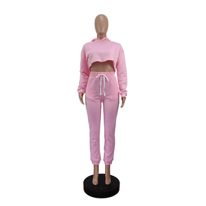 100% Cotton Moisture-Wicking Ladies Casual Wear Fashion Cropped Tracksuits Long Sleeves Pullover Workout Girls Tracksuits Sets - Product Image 1