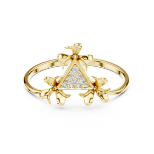 Anillo triangular minimalista de oro amarillo macizo de 14k con diamante de talla redonda para mujer, para compromiso, aniversario, boda - Product Image 1