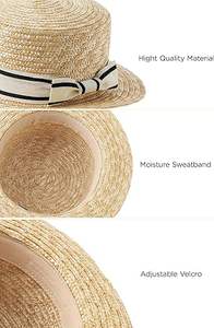 Chapeau de paille cloche d'été fait main avec motif à carreaux, fleur et nœud, idéal pour la plage et les voyages, vente en gros Hanoi ViettimeCraft - Product Image 6