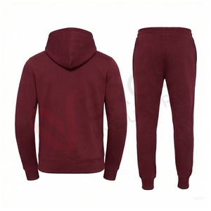 Ensemble de survêtement à capuche pour homme, couleur bordeaux, manches longues, couleur unie, coupe décontractée, vêtements d'automne, respirant, 100% coton, cordon de serrage - Product Image 2