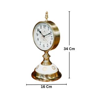 Reloj de Escritorio Tradicional de Latón con Base de Cerámica, 34 cm de Altura, Movimiento de Cuarzo Silencioso, Diseño Circular, Función de Snooze, Diseño Minimalista - Product Image 6