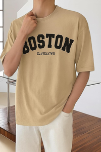 Men's Half Sleeve Round Neck French Terry Graphic Print Oversized <b>Tshirt</b> for Man - Product Image 4