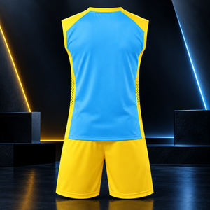 Ensemble de maillots de volley-ball SINEWY bleu et jaune sans manches, col en V, polyester respirant, vêtements unisexes pour adultes - Product Image 3