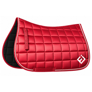 Tapis de selle de dressage matelassé bleu avec logo blanc et bordure noire pour la compétition - Product Image 4