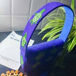 Sacs de rangement pour vêtements faits à la main, brodés de tortues marines, en coton 100% écologique et durable, avec perles violettes, pour bijoux individuels - Product Image 5