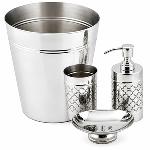 Stainless Steel <b>Bathroom</b> <b>Accessories</b> <b>Set</b> 4-Piece Mirror Polish Metal Bath <b>Set</b> with Moroccan Trellis Etched Pattern Heavy Duty - Product Image 1