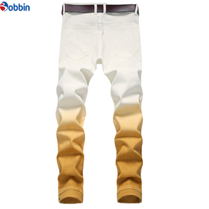 Pantalones Vaqueros Personalizados para Hombre, Corte Slim Fit, Color Degradado, Pierna Recta, Cintura Media, Casuales, de Algodón Cómodo, Diseño Degradado Azul y Blanco - Product Image 2