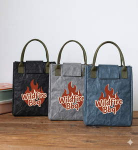 Tyvek paper Insulated Lunch Tote Bag with Thermal Lining Durable Reusable Food Storage Cooler with Handles Wildfire BBQ Design - Product Image 3