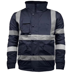 Men's High Visibility Reflective Workwear Jacket Full Zip Windproof Safety <b>Coat</b> with Pockets Stand Collar Autumn Wear - Product Image 2