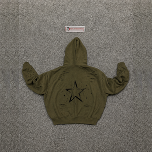 เสื้อฮู้ดดี้โอเวอร์ไซส์สีเขียวมะกอก ลายกราฟิกชนเผ่า สไตล์สตรีทแวร์ ทรงไหล่ตก เสื้อผ้าพรีเมียม คุณภาพการตัดเย็บเยี่ยม - Product Image 6
