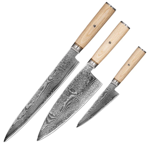 Ensemble de 3 couteaux de chef professionnels en acier inoxydable avec manche en bois, écologiques, multifonctionnels, de haute qualité, personnalisés pour la cuisine - Product Image 3