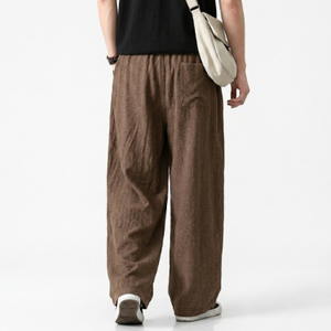 2026 New Simple Solid Color Mid Waist Breathable <b>Trouser</b> Fleece Loose Wide-Leg <b>Drawstring</b> Closure Linen Front Casual <b>Trousers</b> - Product Image 2