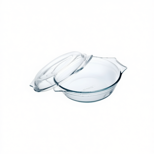 Ciotola in vetro con coperchio 27x23x11cm 2.2L Contenitore rotondo per alimenti per uso in cucina - Product Image 2