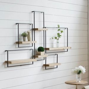 Mensola da Parete in Ferro e Legno 40x15x45 cm, Decorazione da Appendere, Elemento d'Arredo per la Casa - Product Image 2