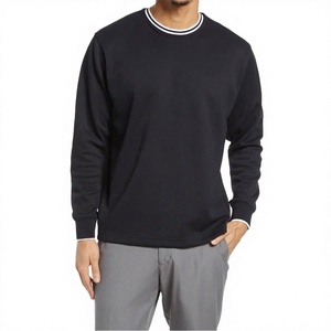 Sweat-shirt à col rond pour homme, noir, manches longues, coupe classique, bordure contrastée, tricoté, 100% coton, couleur unie, design col rond - Product Image 4