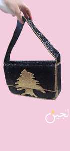 Sac à main rectangulaire noir fait main avec broderie de cèdre doré, artisanat textile en fil de coton - Product Image 5
