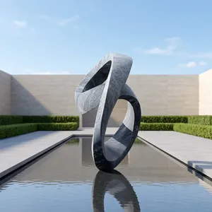 Sculpture moderne abstraite en acier inoxydable en forme de ruban, grande œuvre d'art extérieure pour jardin, hôtel, place publique, entrée de villa, décoration aquatique - Product Image 5