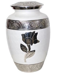 Hot Sale Pearl White Extra <b>Large</b> Adult Cremation <b>Urn</b> Aluminium White Cremation <b>Urn</b> With Silver Rose Engraved With Best Quality - Product Image 1