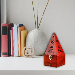 Boîte à encens en bois en forme de pyramide, brûleur d'oud arabe, brûleur de bakhoor, support Mubkhar de luxe personnalisé avec tiroir de rangement pour bakhoor - Product Image 2