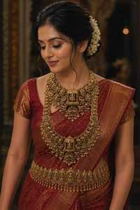 Traditional South <b>Indian</b> Temple Long Bridal Combo Necklace Set Alloy Gold Plated Zircon Earrings Vintage Wedding Engagement - Product Image 2