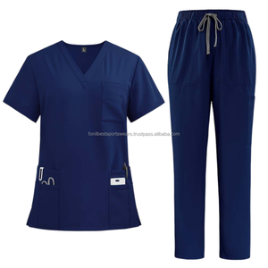 Unisex Olive Green Cotton Knitted V Neck <b>Scrub</b> <b>Top</b> with Front Pockets and Stethoscope Loop for Hospital Use - Product Image 6
