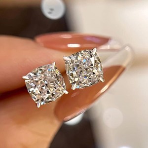 Elongated <b>Cushion</b> Cut 6MM Moissanite Solitaire Stud Earrings 10K White Gold <b>for</b> Unisex Fine Daily Wear Jewelry <b>For</b> Women's - Product Image 2